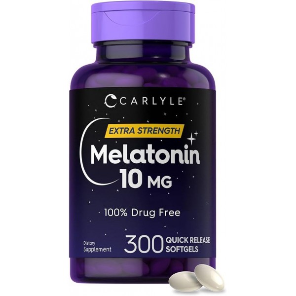 Carlyle Melatonin 10mg 300 Softgels  for Adults  Non-GMO, Gluten Free Supplement