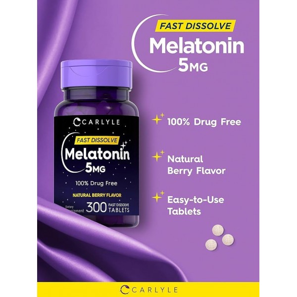 Carlyle Melatonin 5mg Fast Dissolve Tablets - Berry Flavor, 300 Count