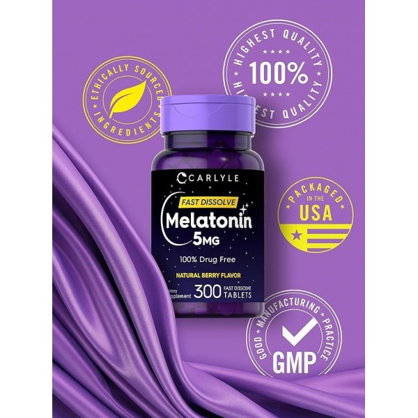 Carlyle Melatonin 5mg Fast Dissolve Tablets - Berry Flavor, 300 Count