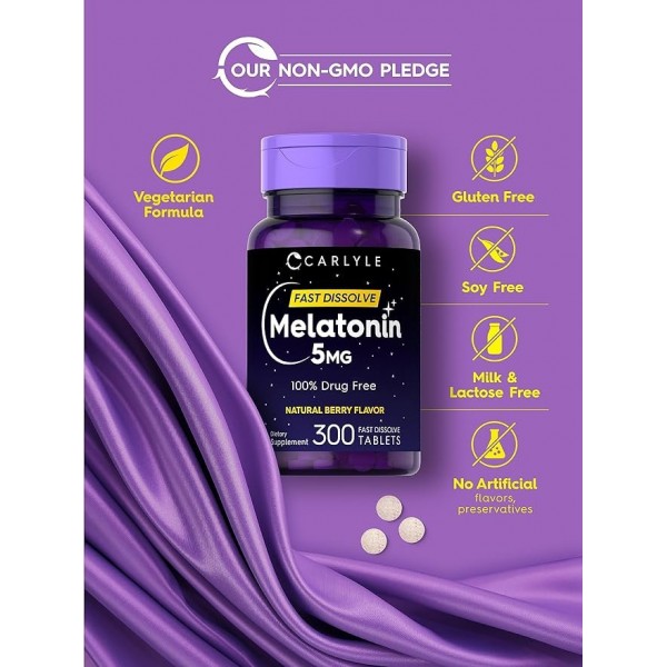 Carlyle Melatonin 5mg Fast Dissolve Tablets - Berry Flavor, 300 Count