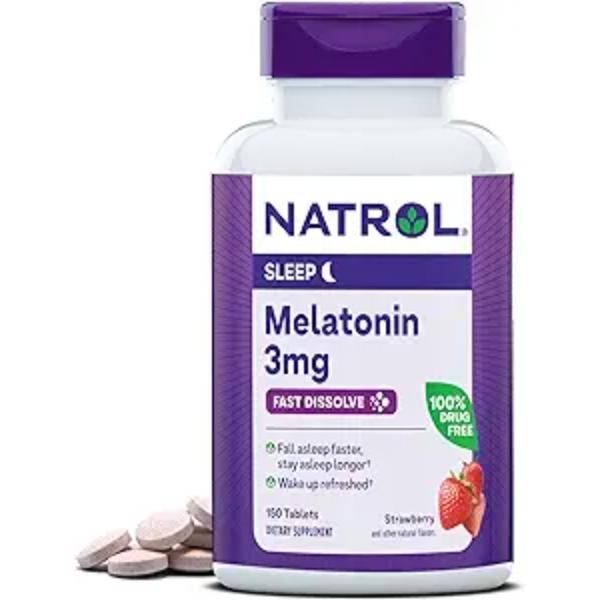 Natrol Melatonin 3mg, Strawberry-Flavored Dietary Supplement for Restful Sleep, 150 Fast-Dissolve Tablets, 150 Day Supply