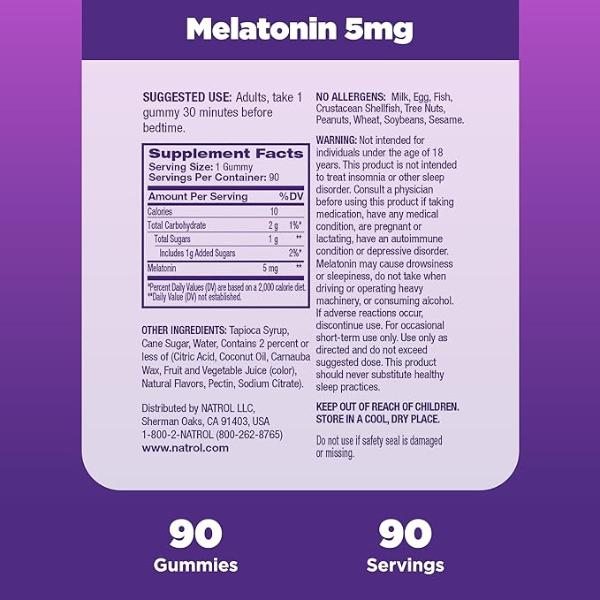 Natrol, 5mg Gummy, Melatonin, Strawberry, 90 Count