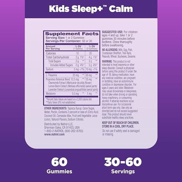 Natrol Kids Sleep Calm, Melatonin and L-Theanine, Supplement for Restful Sleep and Calming, Sleep Gummies for Kids, 60 Strawberry-Flavored Melatonin Gummies, 60 Day Supply