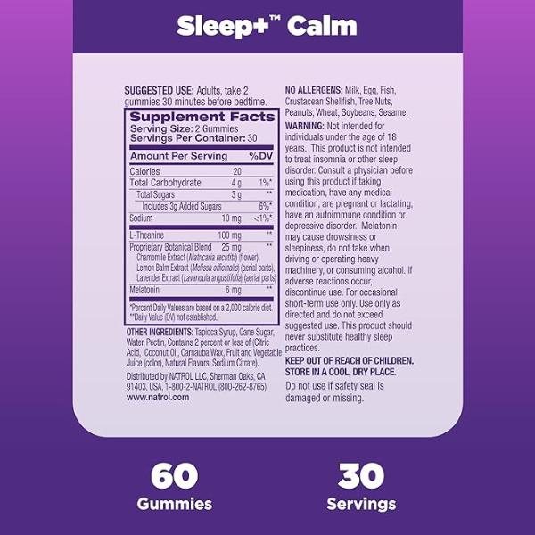 Natrol Sleep  Calm Melatonin Gummies for Adults, Sleep Gummies, Strawberry Flavor, 60 Gummies,