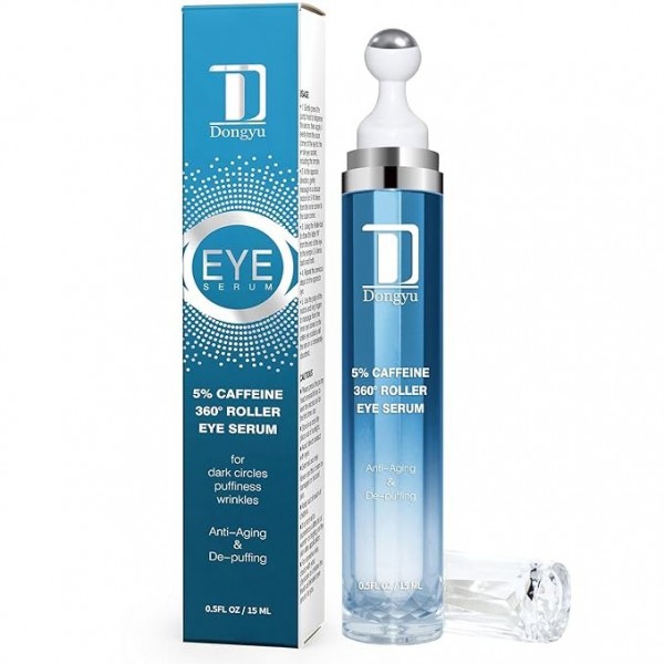 Dongyu 5% Caffeine Eye Serum – Under Eye Roller for Dark Circles, Puffiness, Wrinkles, 15 ml