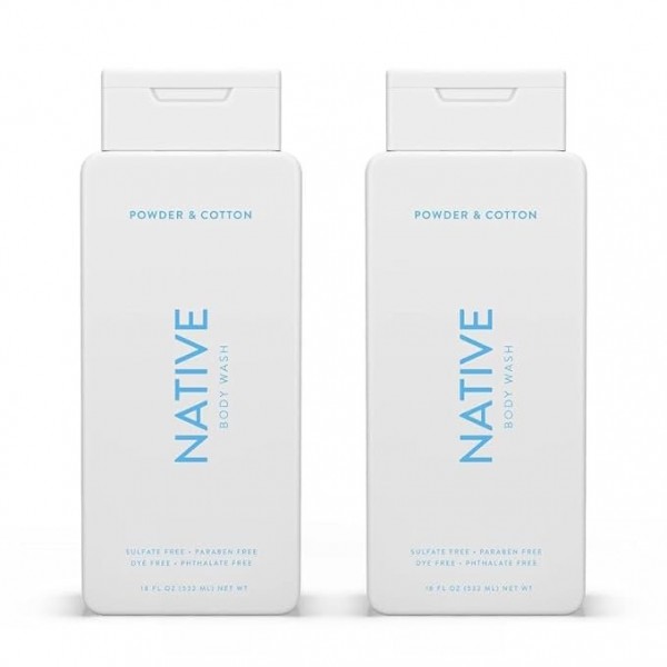 Native Body Wash for Men & Women, Sulfate-Free, Powder & Cotton, 532 ml (2 Pack)