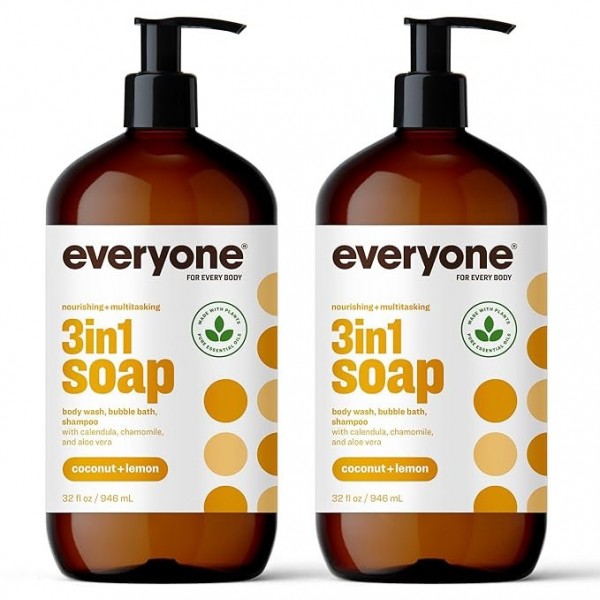 Everyone 3-in-1 Soap, Body Wash, Bubble Bath & Shampoo, Coconut and Lemon, 946 ml (Pack of 2)