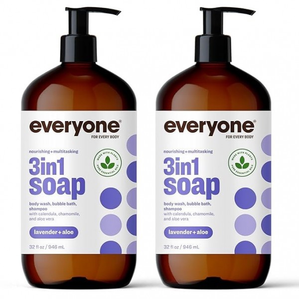 Everyone 3-in-1 Soap, Body Wash, Bubble Bath & Shampoo, Lavender and Aloe, 946 ml (Pack of 2)