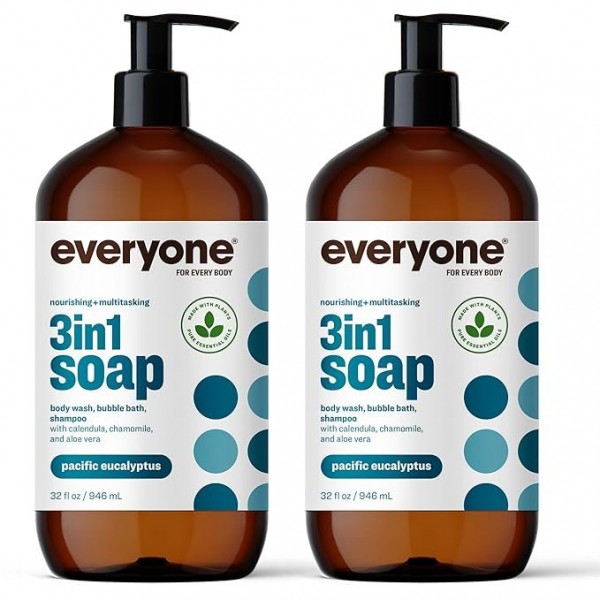 Everyone 3-in-1 Soap, Body Wash, Bubble Bath & Shampoo, Pacific Eucalyptus, 946 ml (Pack of 2)