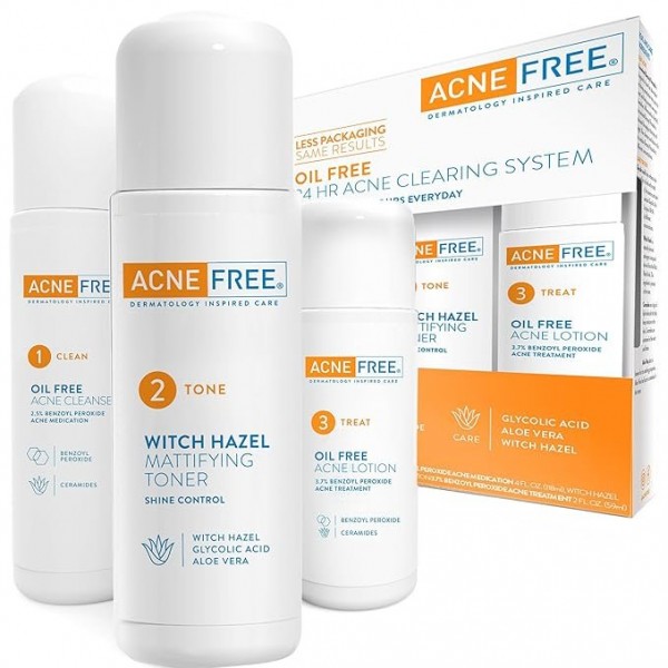 AcneFree 24 Hour Acne Treatment Kit - Comprehensive 3-Step System, 30-Day Supply