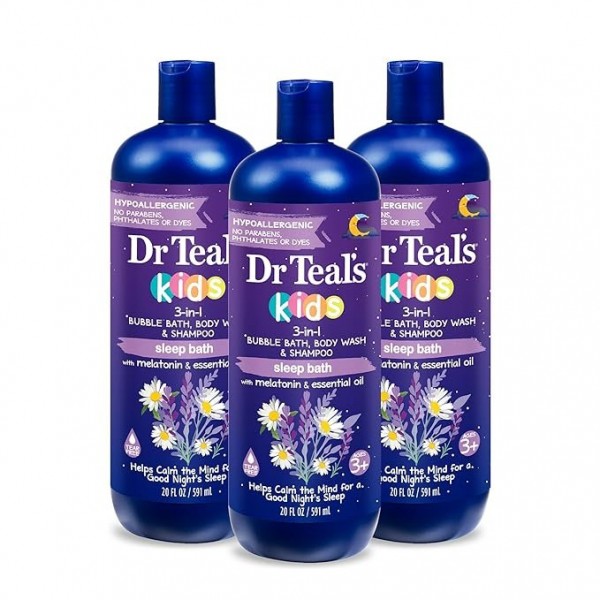 Dr Teal's Kids 3-in-1 Sleep Bath & Boost & Renew Elderberry, 3 Pack Each, 591 ml (Total 6 Bottles)