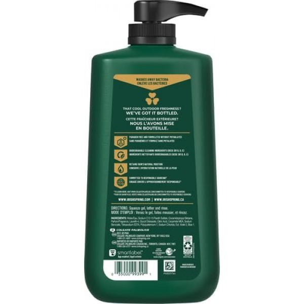 Irish Spring Men's Body Wash, Moisture Blast, 887 ml Pump Bottle