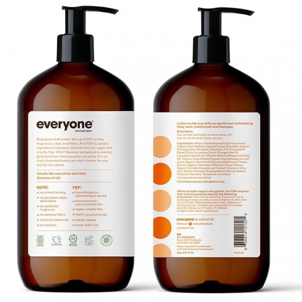 Everyone 3-in-1 Soap, Body Wash, Bubble Bath & Shampoo, Citrus and Mint, 946 ml (Pack of 2)