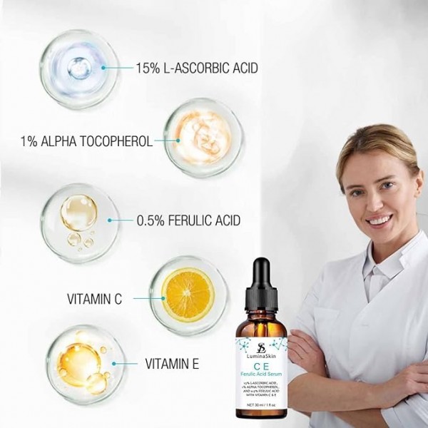 LuminaSkin Ferulic Serum - Vitamin C & E Anti-Aging Treatment, 30ml