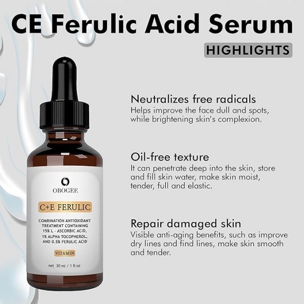 OBOGEE Ferulic Serum with Vitamin C - Brightening and Anti-Aging Serum for Radiant Skin