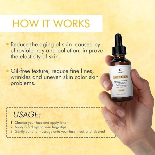 OBOGEE Ferulic Serum with Vitamin C - Brightening and Anti-Aging Serum for Radiant Skin