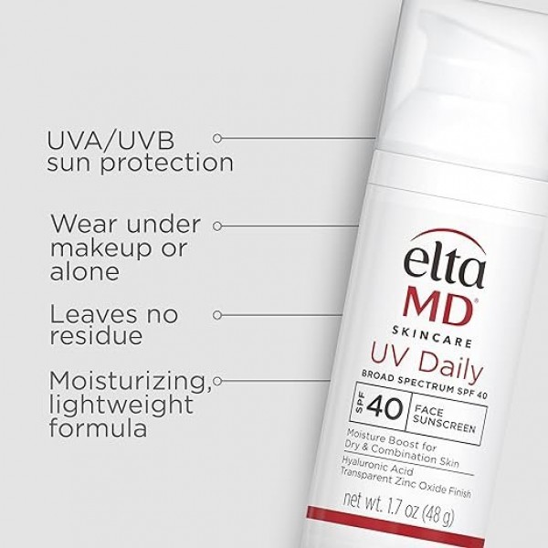 EltaMD UV Daily SPF 40 Face Sunscreen Moisturizer with Zinc Oxide, Daily Moisturizer