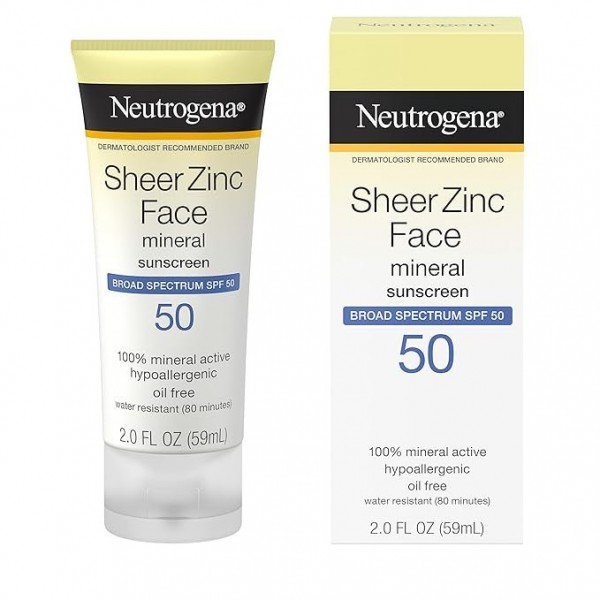 Neutrogena Sheer Zinc Oxide Dry-Touch Face Sunscreen SPF 50, Oil-Free, Non-Comedogenic, 59 ml