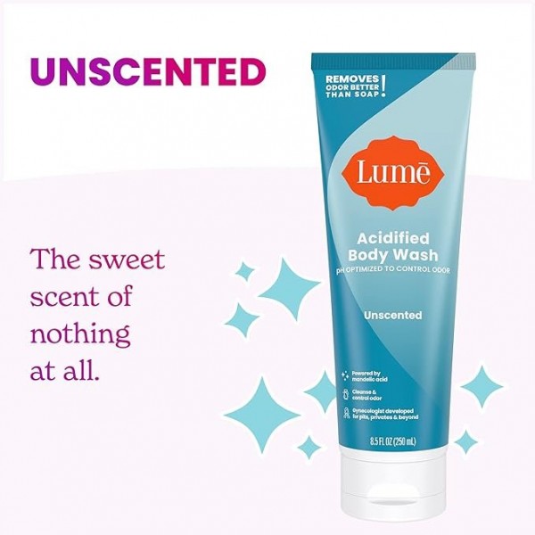 Lume Acidified Body Wash, Unscented, 24-Hour Odor Control, 250 ml