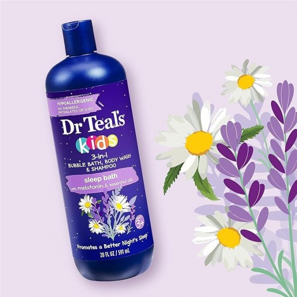 Dr Teals Kids 3-in-1 Sleep Bath & Boost & Renew Elderberry, 3 Pack Each, 591 ml (Total 6 Bottles)