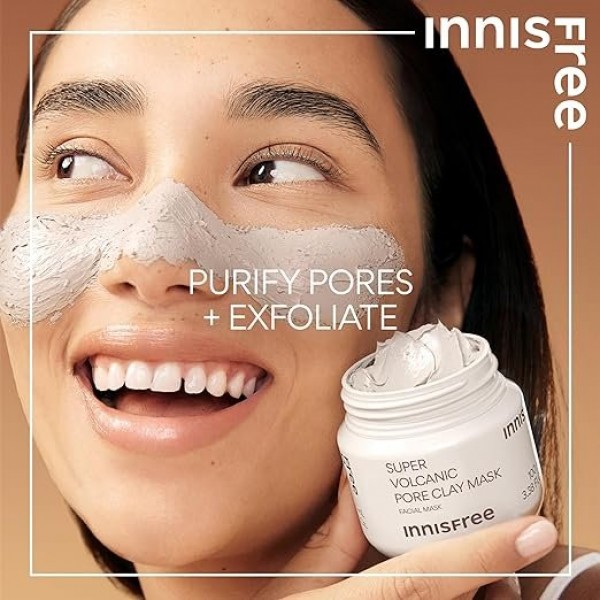 innisfree Super Volcanic Pore Clay Mask – Korean Pore Clearing with Volcanic Clusters and AHA, 100 ml