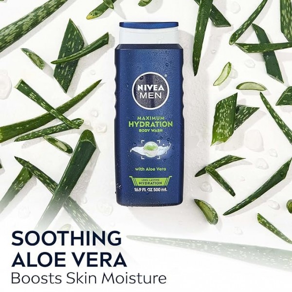 NIVEA MEN Maximum Hydration Body Wash with Aloe Vera for Dry Skin, 500 ml (Pack of 3)