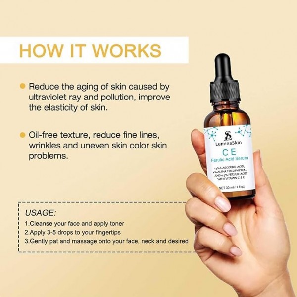 LuminaSkin Ferulic Serum - Vitamin C & E Anti-Aging Treatment, 30ml