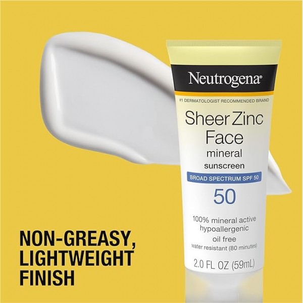 Neutrogena Sheer Zinc Oxide Dry-Touch Face Sunscreen SPF 50, Oil-Free, Non-Comedogenic, 59 ml