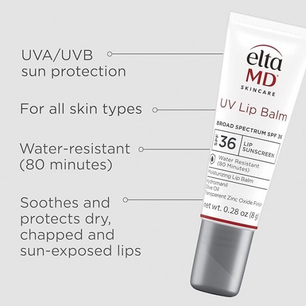 EltaMD UV Lip Balm SPF 36, Protects Dry Lips, Transparent Zinc Oxide, 8.5 ml