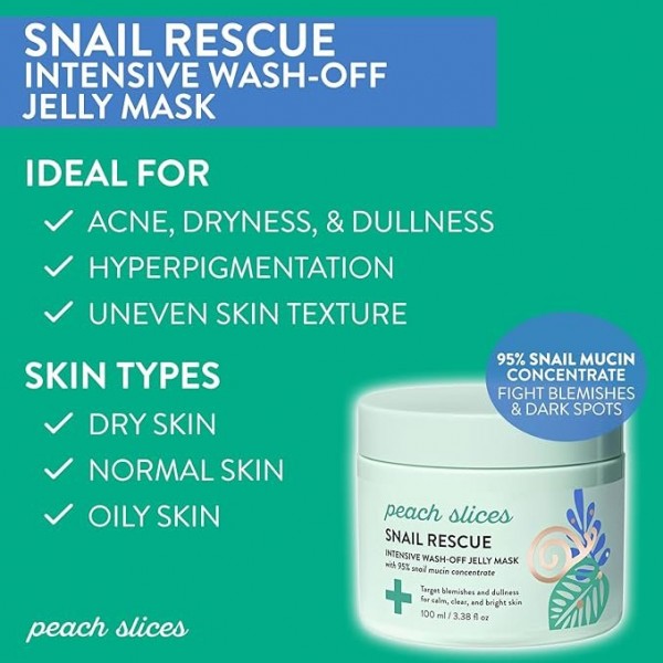 Peach Slices Snail Rescue Wash-Off Face Mask – 95% Snail Mucin, Dark Spots & Blemishes, 100 ml