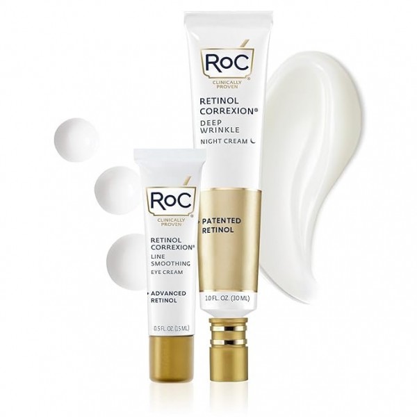 RoC Retinol Correxion Value Set – Anti-Aging Night Cream + Under Eye Cream, Dark Circles & Puffiness, 2 Pack