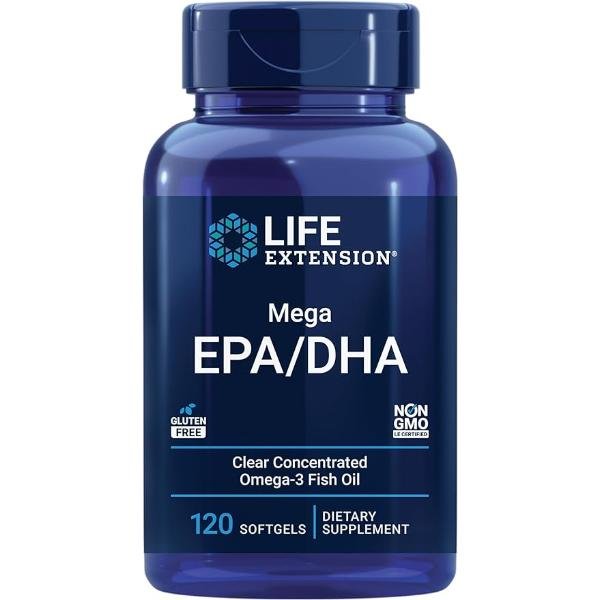 Life Extension Mega EPA/DHA Premium Omega-3 Supplement for Heart & Brain Health - 120 Softgels