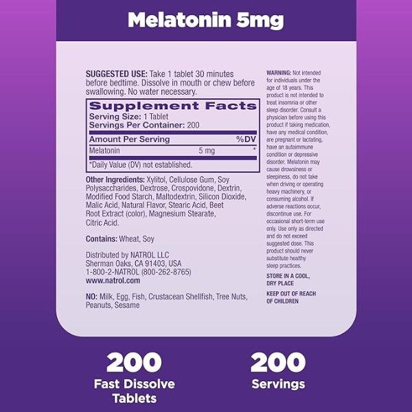 Natrol Sleep Melatonin 5mg Fast Dissolve Tablets, 200 Count