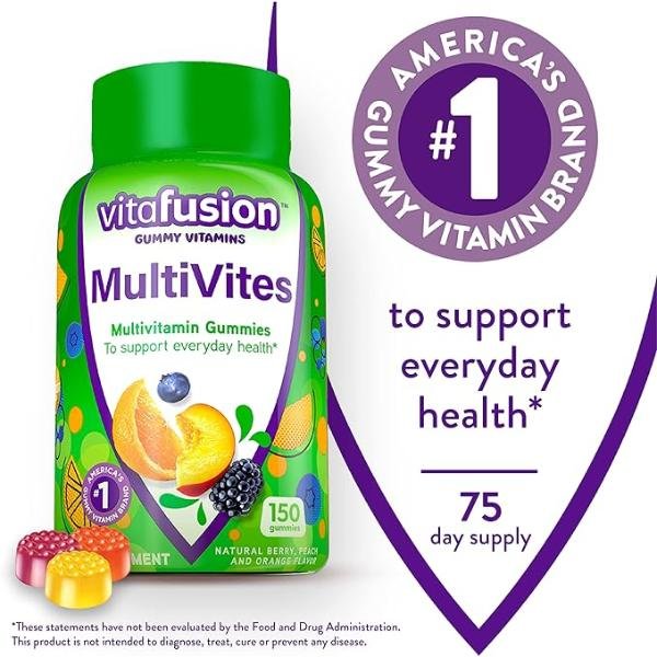 Vitafusion MultiVites Gummy Multivitamins for Adults 12 Vitamins Minerals Berry Peach Orange  150 Count