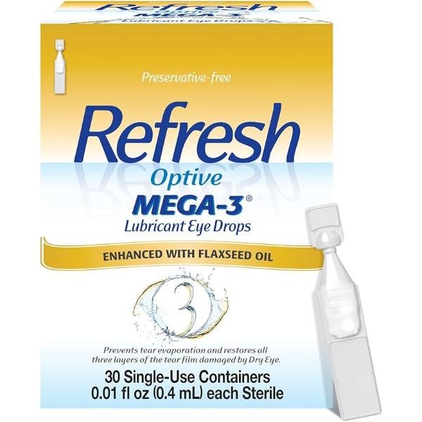 Refresh Optive MEGA-3 Lubricant Eye Drops Preservative-Free Artificial Tears, 0.4 mL