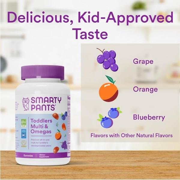 SmartyPants Toddler Multivitamin Gummies Omega 3 Fish Oil Vitamins D3 C B12 B6 Zinc Support 90 Count