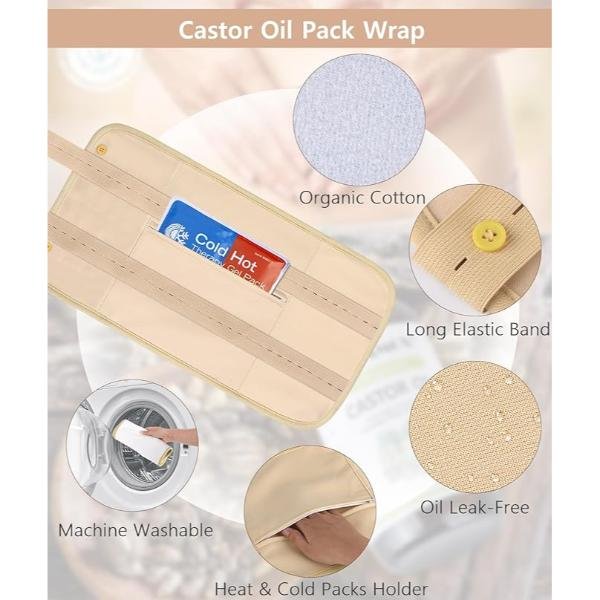 Organic Cold Pressed Castor Oil Glass Bottle (237 ml) with Castor Oil Pack Wrap