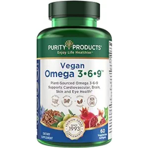 Purity Products Omega 3-6-9 Vegan and Vegetarian Omega Formula – “5 in 1” Essential Fatty Acid Complex, 60 Softgels