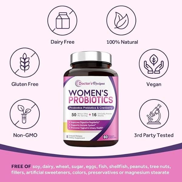 Doctors Recipes Women’s Probiotic, 60 Caps, 50 Billion CFU, 16 Strains