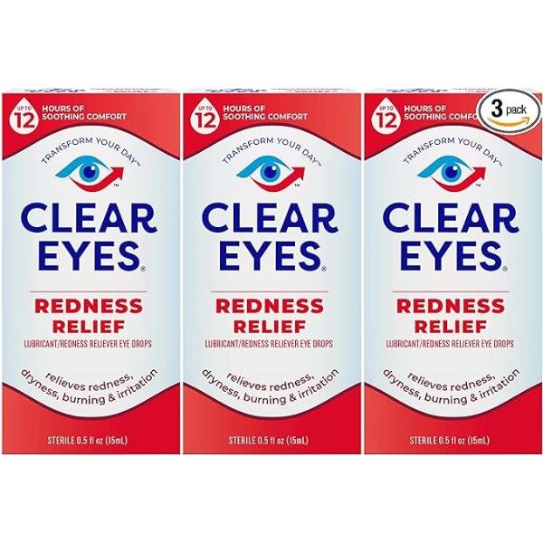 Clear Eyes Redness Eye Relief Eye Drops, 15 mL, Pack of 3