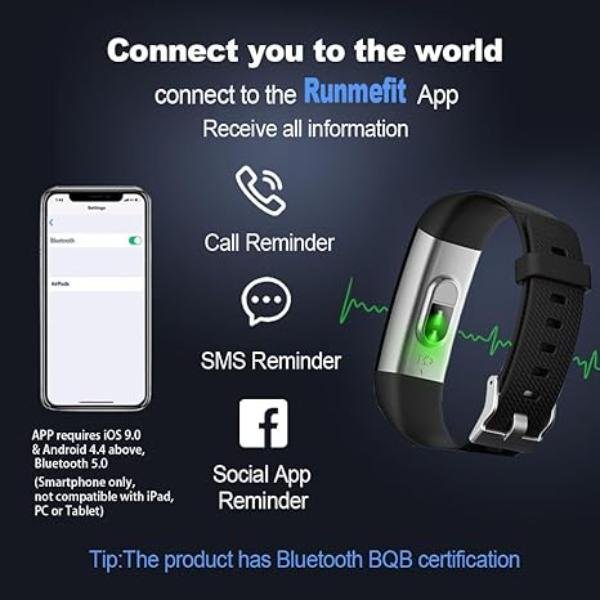 Fitness Tracker with Blood Pressure, Heart Rate, and Blood Oxygen Monitor