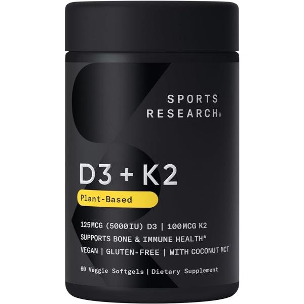 Sports Research Vitamin D3 K2 with Coconut Oil 60 Count Softgels