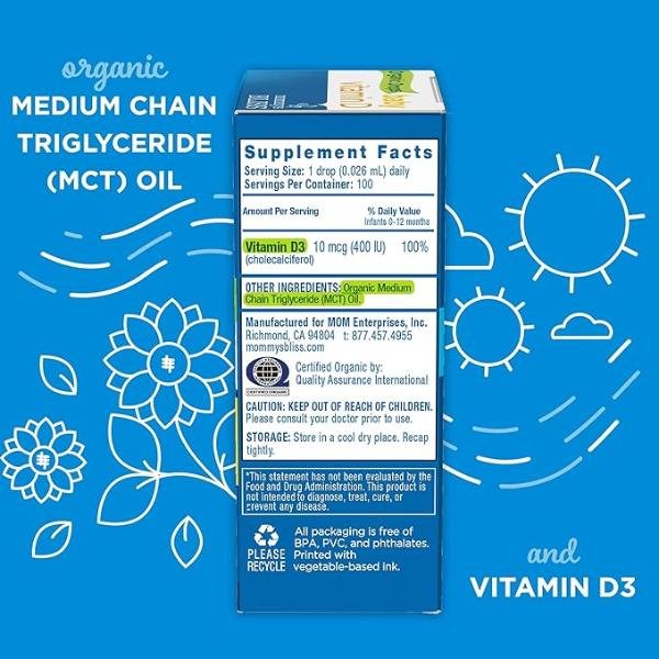 Organic Baby Vitamin D Drops for Newborns 3.25 ml 100 Servings