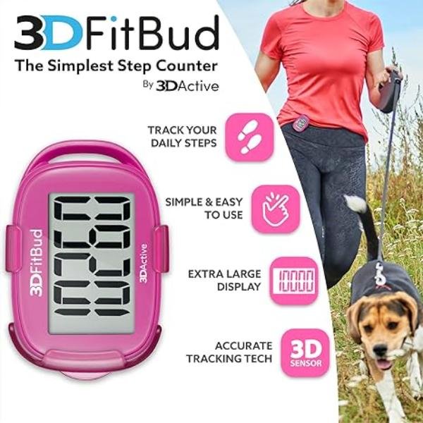 3DFitBud Simple Step Counter Walking 3D Pedometer with Clip and Lanyard