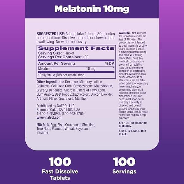 Natrol Sleep Melatonin 10mg Fast Dissolve Tablets, 100 Count