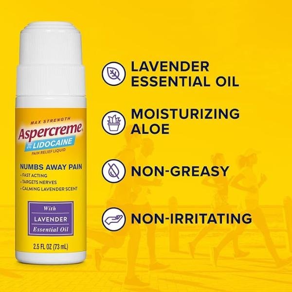 Aspercreme Essential Oils Lidocaine Pain Relief with Lavender, Roll-On, 74 ml