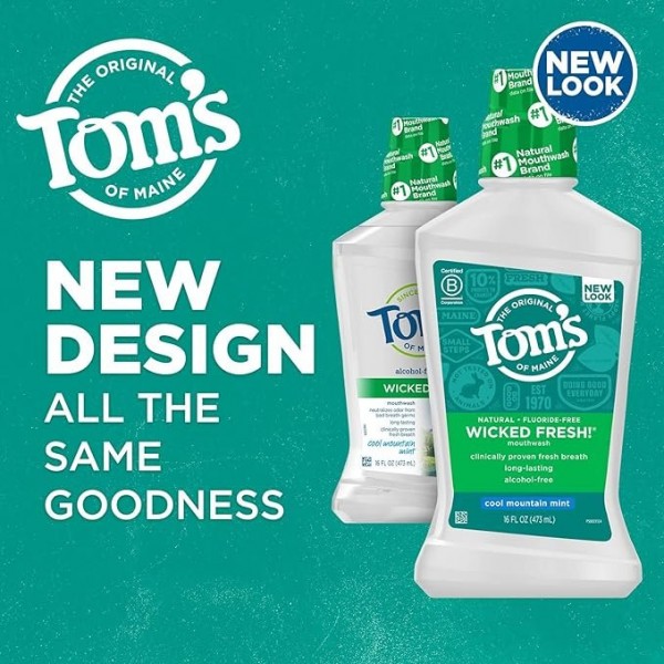 Tom's of Maine Natural Wicked Fresh Alcohol-Free Mouthwash, Cool Mountain Mint, 473 ml*6