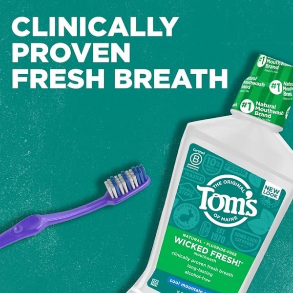 Toms of Maine Natural Wicked Fresh Alcohol-Free Mouthwash, Cool Mountain Mint, 473 ml*6