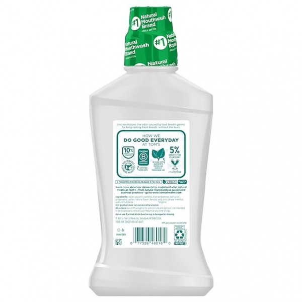 Toms of Maine Natural Wicked Fresh Alcohol-Free Mouthwash, Cool Mountain Mint, 473 ml*6