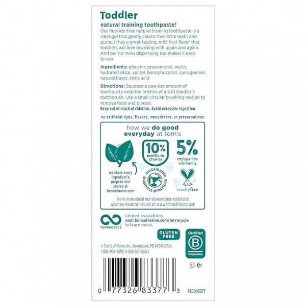 Toms of Maine Fluoride-Free Toddler Training Toothpaste, Mild Fruit, 50 ml (Pack of 3)